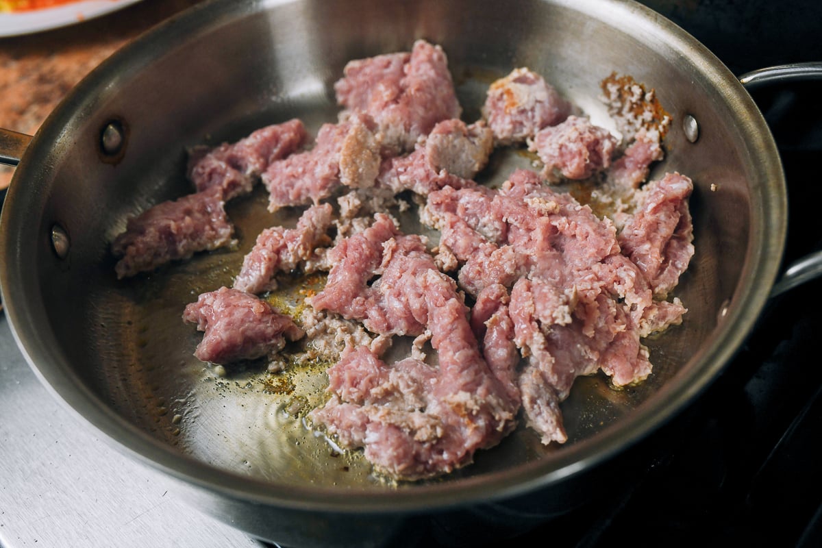 browning pork in skillet