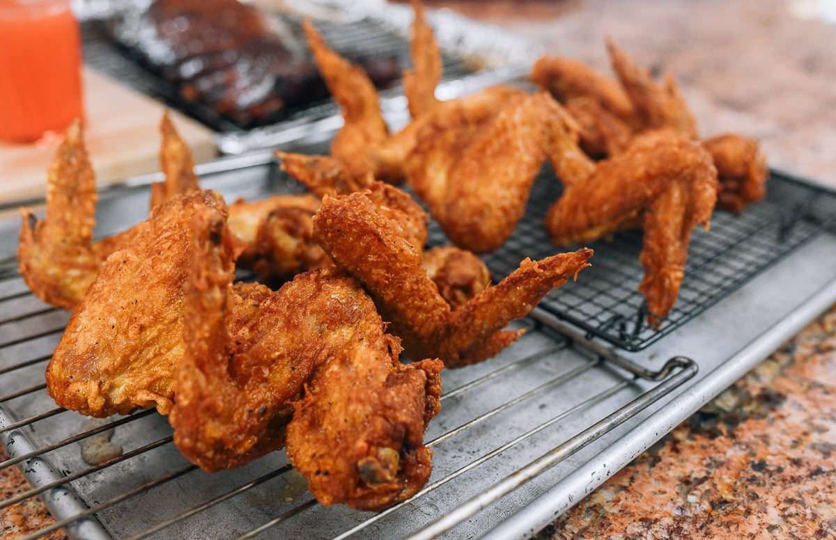 Chinese fried chicken wings on a pan